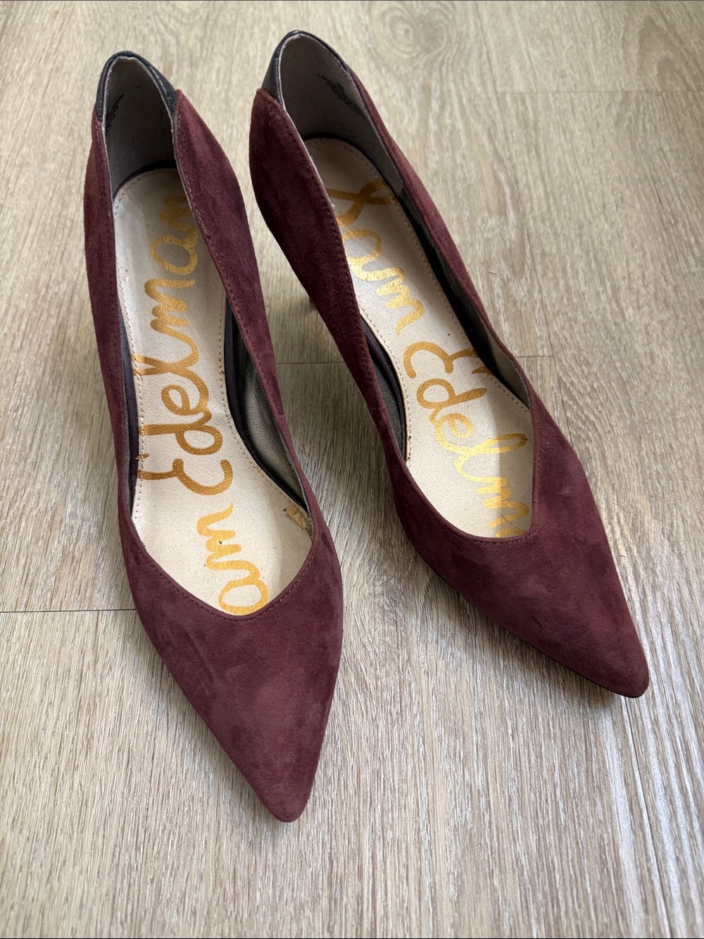 Sam Edelman Burgundy Suede Pointed Toe Pumps - Elegant Wine Tone